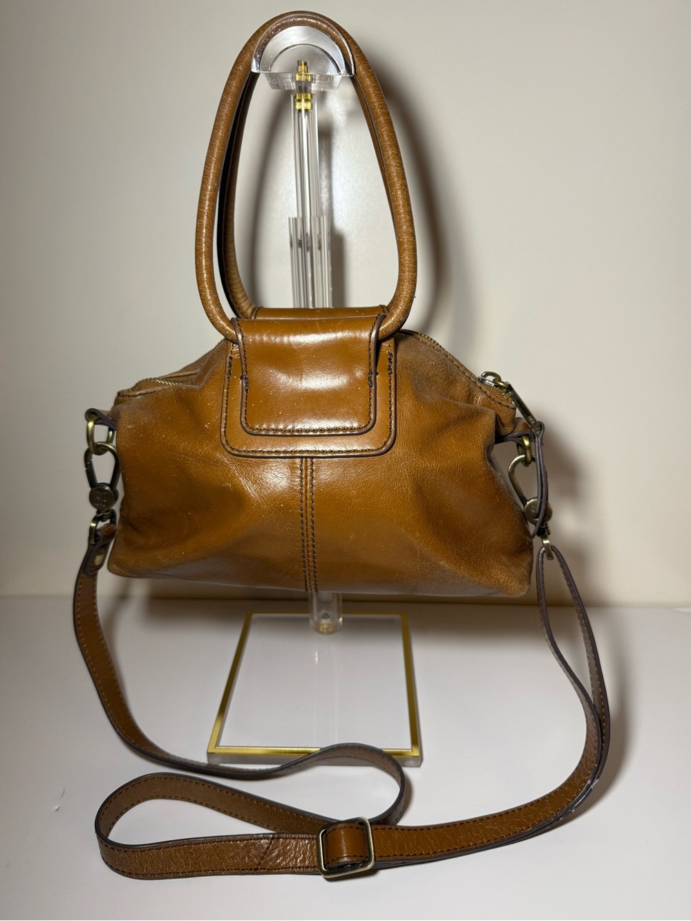 HOBO Cognac Brown Leather Satchel with Detachable Strap
